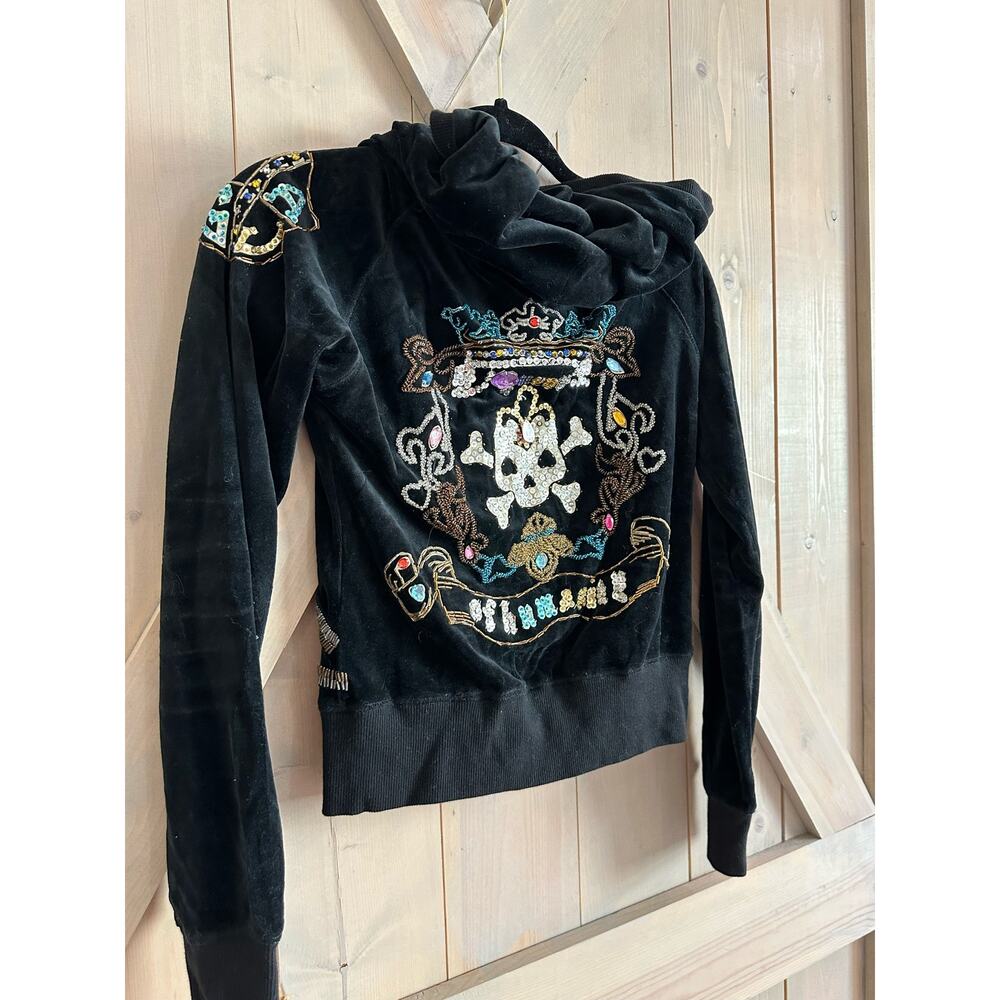 Jag queen of humanity velour y2k rhinestone vintage beaded emb skull hoodie